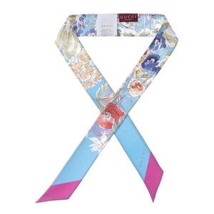Gucci Gg Printed Silk Neckbow, Blue